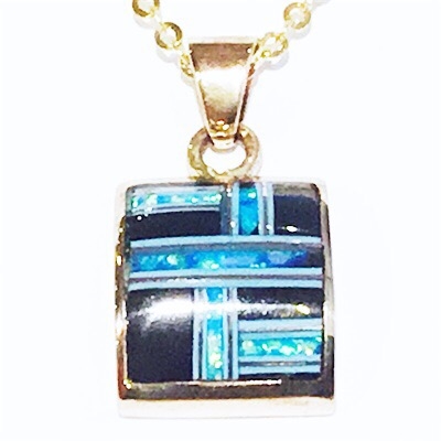 Bronze Pendant/Necklace- Black Onyx & Opal Inlay