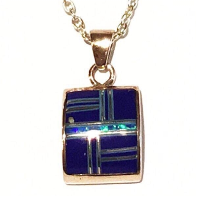 Bronze Pendant/Necklace- Lapis & Opal Inlay