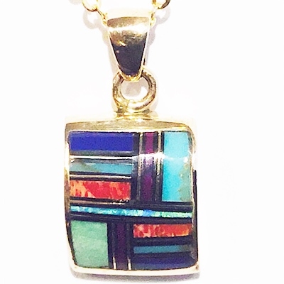 Bronze Pendant/Necklace- Multi Stone Inlay