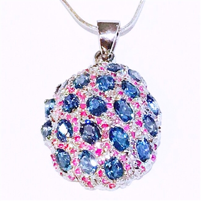 Sterling Silver Pendant/Necklace- Blue Topaz & Ruby