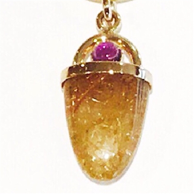 14k Gold Pendant/Slide- Rutilated Quartz & Amethyst