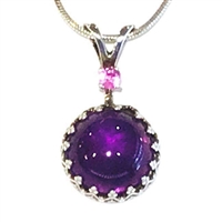 Sterling Silver Pendant/Slide- Amethyst & Pink Sapphire