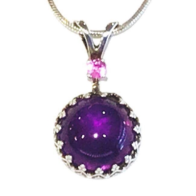 Sterling Silver Pendant/Slide- Amethyst & Pink Sapphire