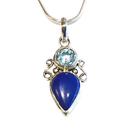 Sterling Silver Pendant- Lapis Lazuli & Blue Topaz