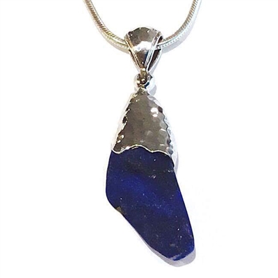 Hammered Sterling Silver Pendant- Lapis Lazuli