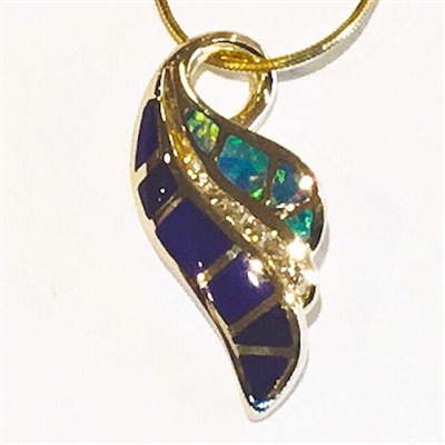 14k Gold Pendant/Slide-Australian Opal, Lapis Lazuli & Diamond