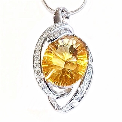 14K White Gold Citrine & Diamond Pendant--Substitute November Birthstone