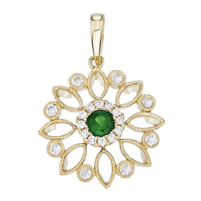 14K Emerald & Diamond Pendant