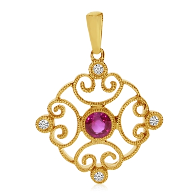 14K Gold Ruby & Diamond Pendant