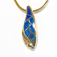 14k Gold Pendant/Slide/Enhancer-Australian Opal & Diamond