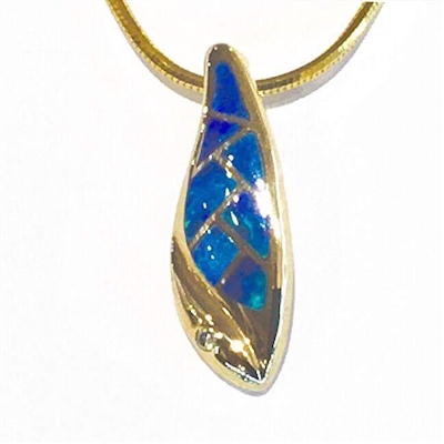 14k Gold Pendant/Slide/Enhancer-Australian Opal & Diamond