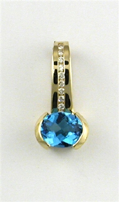 14k Gold Pendant/Slide- Swiss Blue Topaz & Diamonds