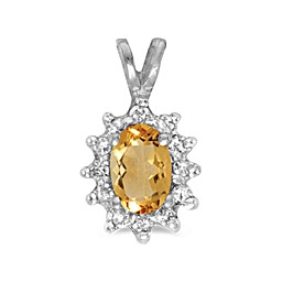 14K White Gold Citrine & Diamond Pendant--Substitute November Birthstone