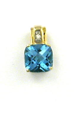 14k Gold Pendant/Slide- Swiss Blue Topaz & Diamonds