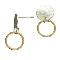 2 Toned Post Earring-Hammered Disc with Loop