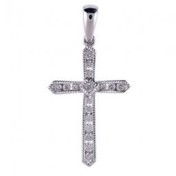 14K White Gold Diamond Cross