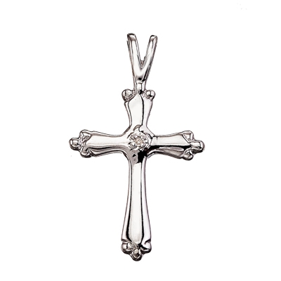 14K White Gold Diamond Cross