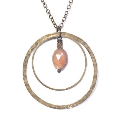 Peach Moonstone Circle Pendant Necklace