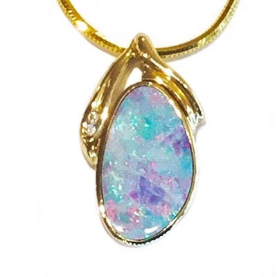 14k Gold Pendant/Slide-Australian Opal Doublet & Diamond