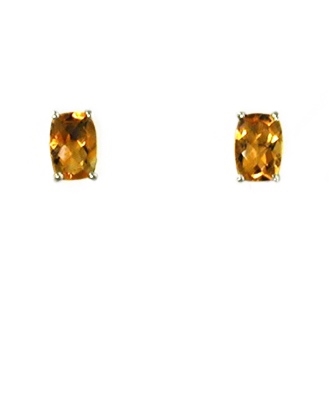 14k White Gold Post Earrings--Citrine