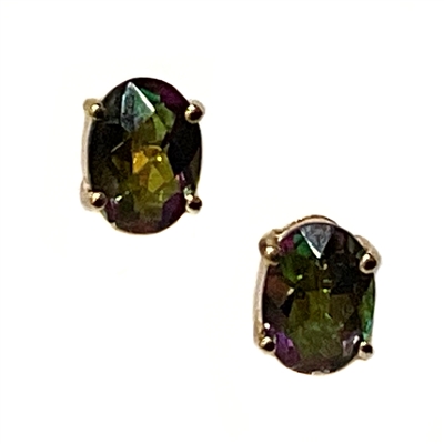 14k White Gold Post Earrings- Mystic Rainbow Topaz