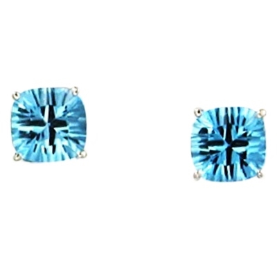 14k White Gold Post Earrings- Blue Topaz