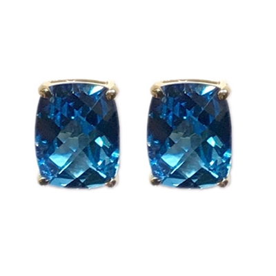 14k Gold Post Earrings- Blue Topaz