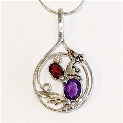 Sterling Silver Pendant- Amethyst & Garnet