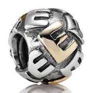 Authentic Pandora Initial Bead-"E" w/14k Gold Accents-RETIRED