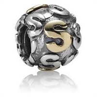 Authentic Pandora Initial Bead-"S" w/14k Gold Accents-RETIRED