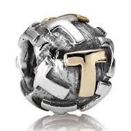 Authentic Pandora Initial Bead-"T" w/14k Gold Accents-RETIRED