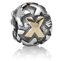 Authentic Pandora Initial Bead-"X" w/14k Gold Accents-RETIRED