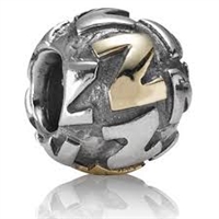 Authentic Pandora Initial Bead-"Z" w/14k Gold Accents-RETIRED