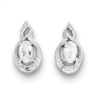 Sterling Silver White Topaz & Diamond Post Earrings- Substitute April Birthstone