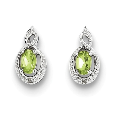 Sterling Silver Peridot & Diamond Post Earring- August Birthstone