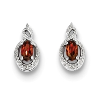 Sterling Silver Garnet & Diamond Post Earrings- January Birthstone