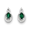 Sterling Silver Emerald & Diamond Post Earrings- May Birthstone