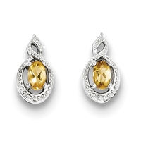Sterling Silver Citrine & Diamond Post Earrings-  Substitute November Birthstone