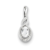 Sterling Silver White Topaz & Diamond Pendant- Substitute April Birthstone