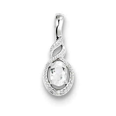 Sterling Silver White Topaz & Diamond Pendant- Substitute April Birthstone