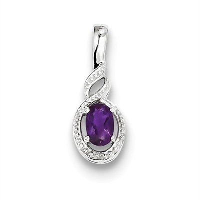 Sterling Silver Amethyst & Diamond Pendant-February Birthstone