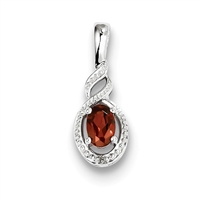 Sterling Silver Garnet & Diamond Pendant- January Birthstone