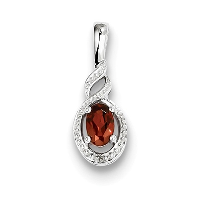 Sterling Silver Garnet & Diamond Pendant- January Birthstone