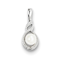 Sterling Silver Pearl & Diamond Pendant- June Birthstone