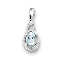 Sterling Silver Aquamarine & Diamond Pendant- March Birthstone