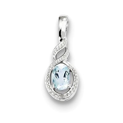 Sterling Silver Aquamarine & Diamond Pendant- March Birthstone