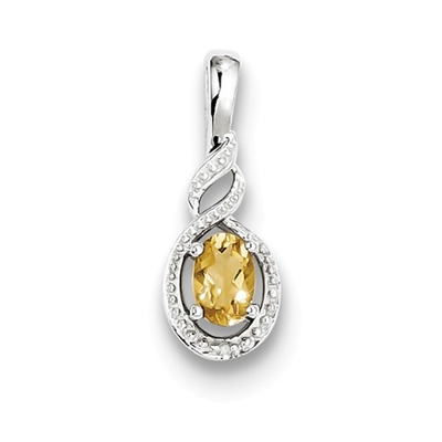 Sterling Silver Citrine & Diamond Pendant-  Substitute November Birthstone