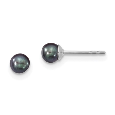 Sterling Silver Post Earrings- Black Freshwater Pearl