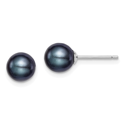 Sterling Silver Post Earrings- Black Freshwater Pearl