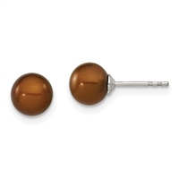 Sterling Silver Post Earrings- Brown Freshwater Pearl